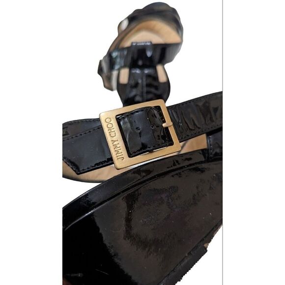 Jimmy Choo Size 7 US Black Patent Leather Wedge Sandal 37 Italy - Picture 5 of 7